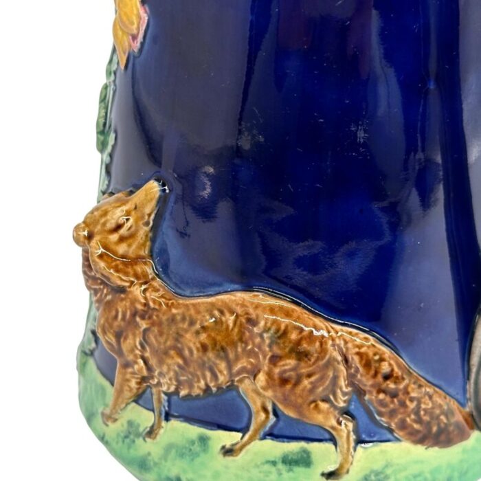 a bwm majolica jug depicting the fox and the grapers aesops fable ca 1876 0102