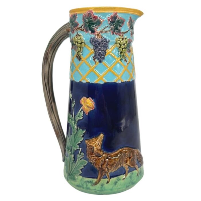 a bwm majolica jug depicting the fox and the grapers aesops fable ca 1876 2035