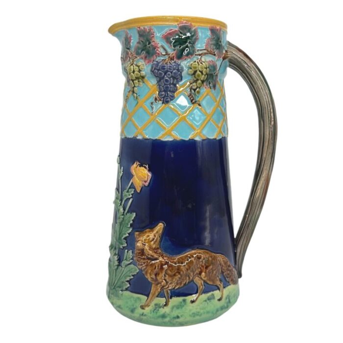 a bwm majolica jug depicting the fox and the grapers aesops fable ca 1876 6659