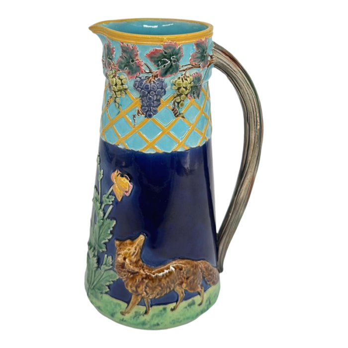 a bwm majolica jug depicting the fox and the grapers aesops fable ca 1876 8968