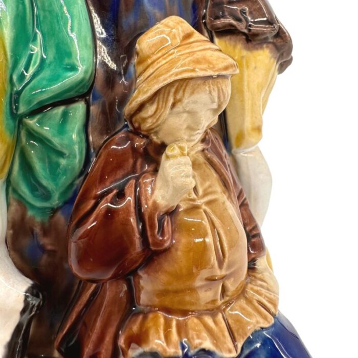 a minton majolica ale jug with five revelers in medieval dress dated 1862 2825