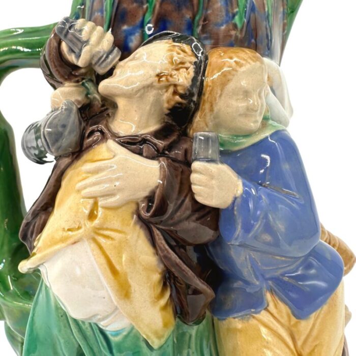 a minton majolica ale jug with five revelers in medieval dress dated 1862 8944