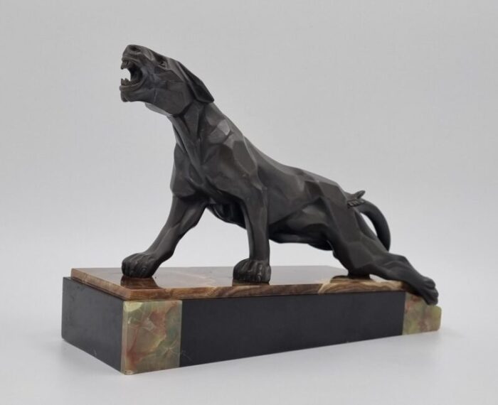 a notari art deco panther 1920s metal on onyx base 1525