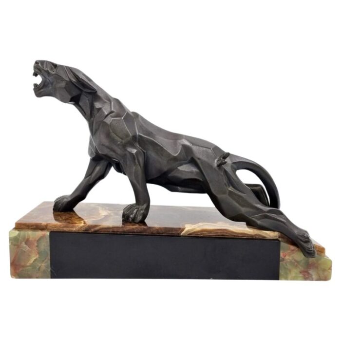 a notari art deco panther 1920s metal on onyx base 6230