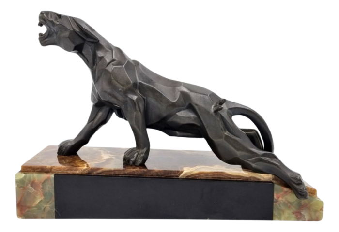 a notari art deco panther 1920s metal on onyx base 9757