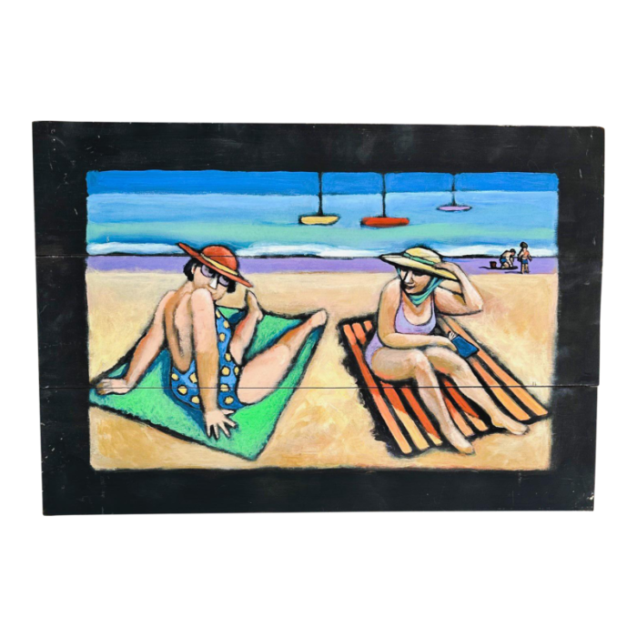 abstract impressionist beach scene painting school of alfred chadbourn american 9882