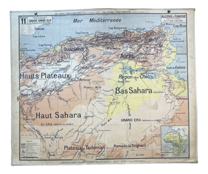 algeria and tunisia school map physical and political map n11 and 11bis by vidal lablache 9091