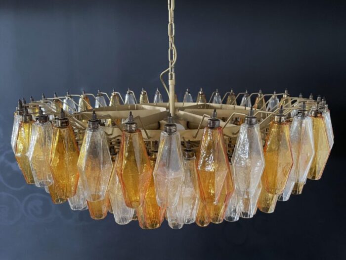 amber and clear poliedri murano glass ceiling light 1990s 1574