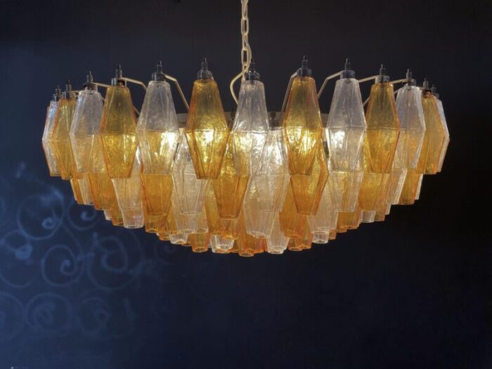 amber and clear poliedri murano glass ceiling light 1990s 3228