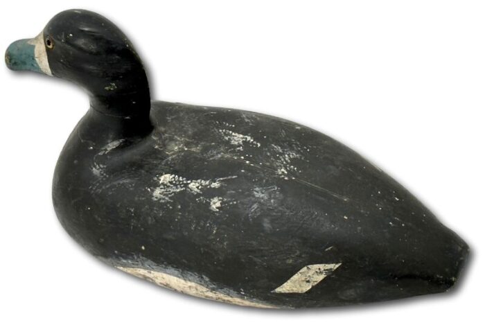 antique american hand carved and painted wood maine blue bill duck hunters working decoy with glass eyes 1356