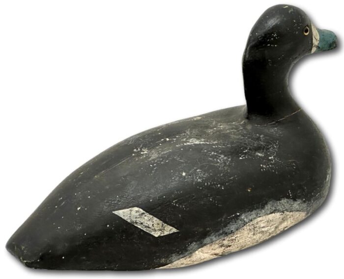 antique american hand carved and painted wood maine blue bill duck hunters working decoy with glass eyes 6024