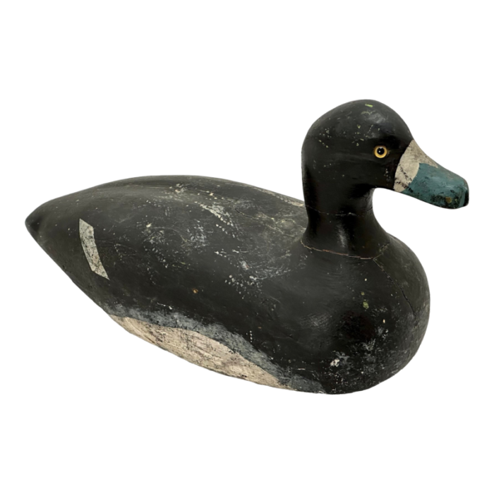 antique american hand carved and painted wood maine blue bill duck hunters working decoy with glass eyes 6610