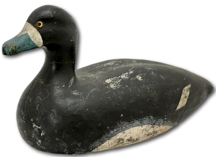 antique american hand carved and painted wood maine blue bill duck hunters working decoy with glass eyes 9871