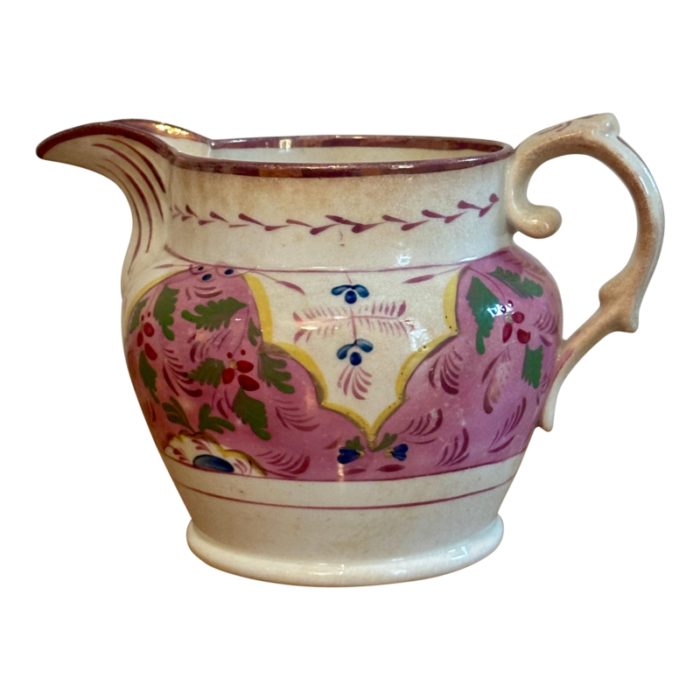 antique early 19th century hand painted lusterware pitcher 4261