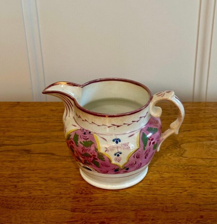 antique early 19th century hand painted lusterware pitcher 5887