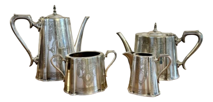 antique edwardian four piece tea set by walker and hall 1900 set of 3 8999