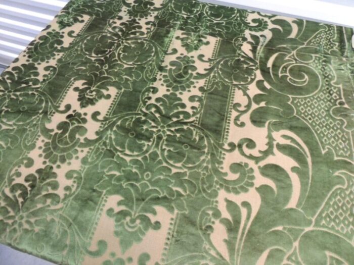 antique emerald green silk velvet gaufrage textile panel 0490