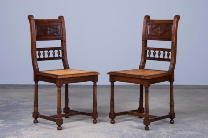 antique french henry ii style walnut dining chairs w cane seats set of 6 4102