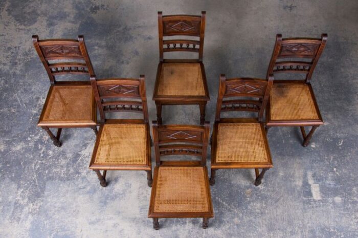 antique french henry ii style walnut dining chairs w cane seats set of 6 9101