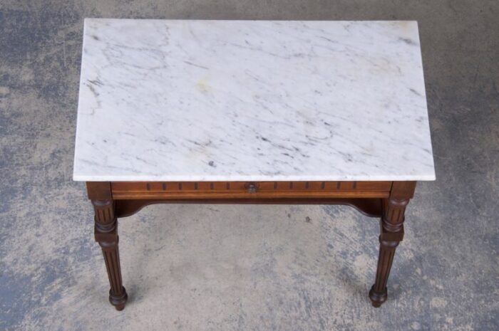 antique french louis xvi provincial style walnut wash table or vanity w white marble top 5675