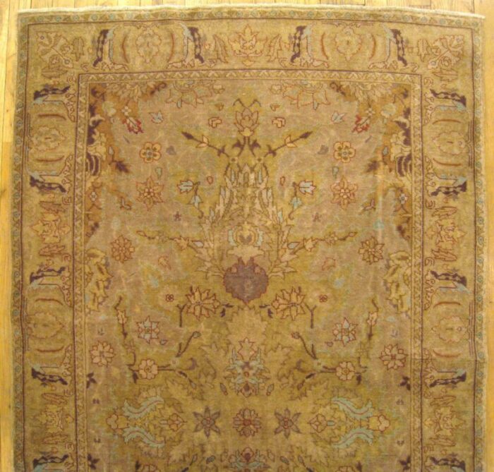 antique indian agra oriental carpet in small size with soft colors circa 1900 1917