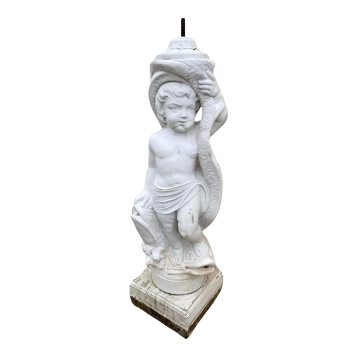 antique italian classical carved marble cherub fountain statue element 3537