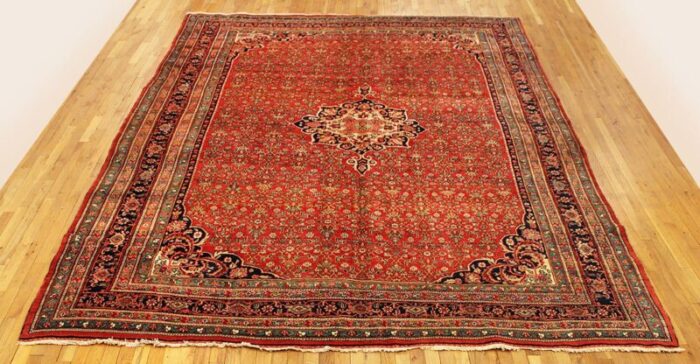 antique persian bidjar oriental rug in room size with central medallion 7027