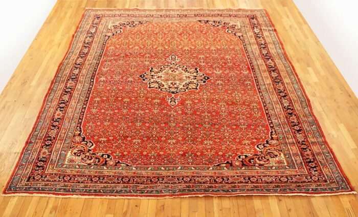 antique persian bidjar oriental rug in room size with central medallion 8750