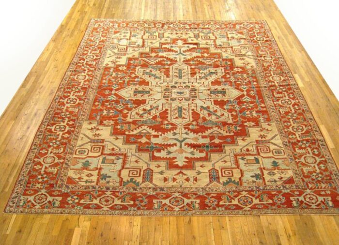 antique persian serapi oriental carpet in room size with central medallion 8165