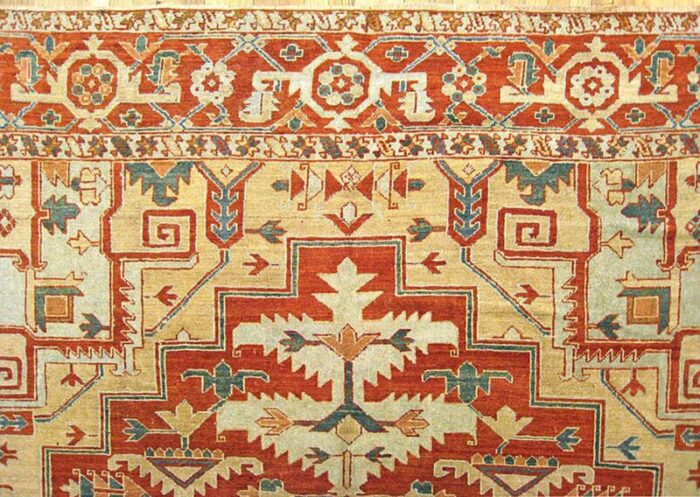 antique persian serapi oriental carpet in room size with central medallion 9873