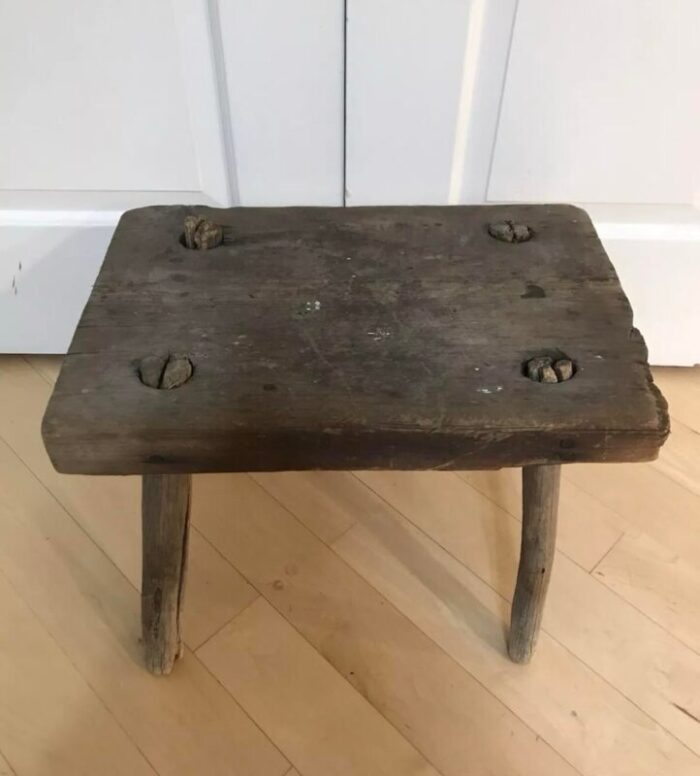 antique primitive wood stool 4258