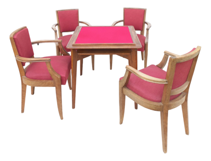 armchairs attributed to baptistin spade and art deco games table 1930 set of 5 3413