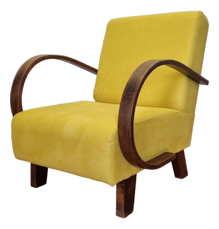 art deco armchair in yellow alcantara fabric 1940s 0087