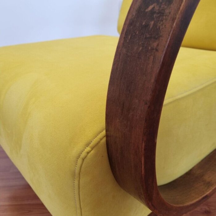 art deco armchair in yellow alcantara fabric 1940s 0124