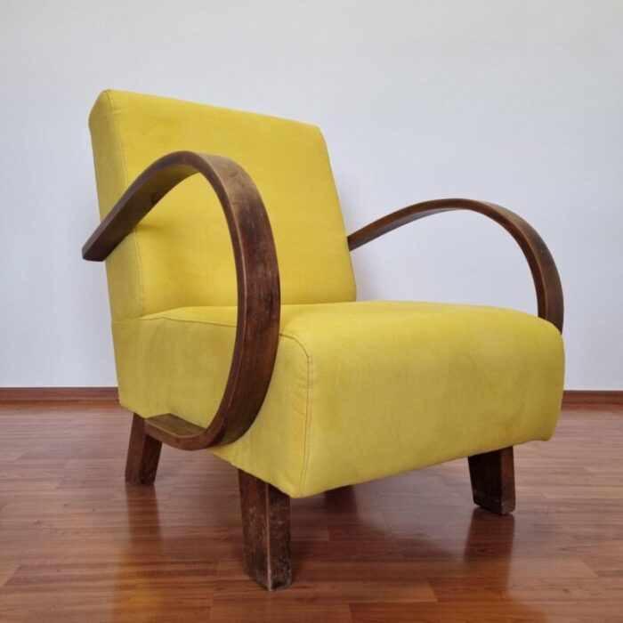 art deco armchair in yellow alcantara fabric 1940s 2829