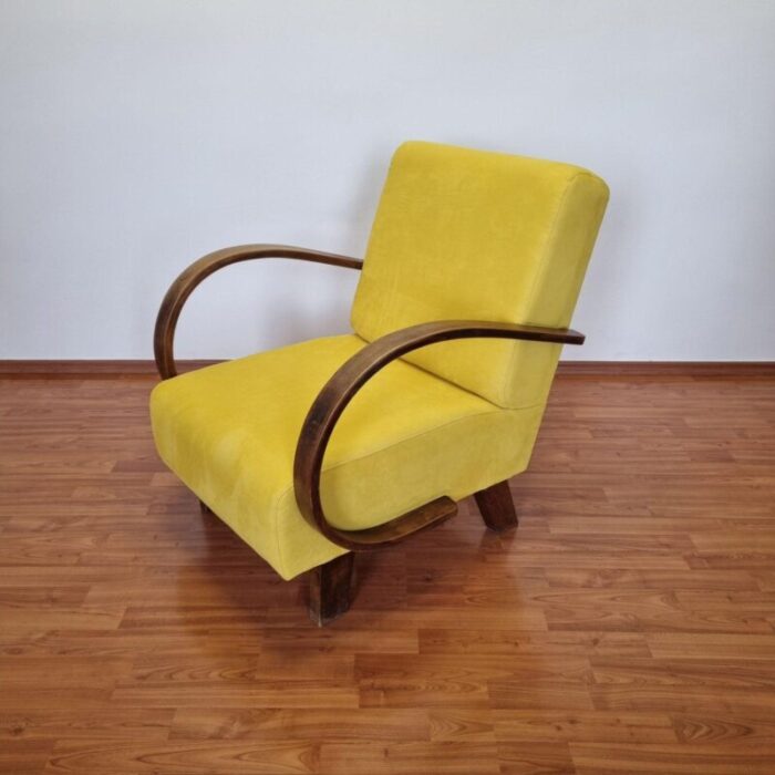 art deco armchair in yellow alcantara fabric 1940s 3284