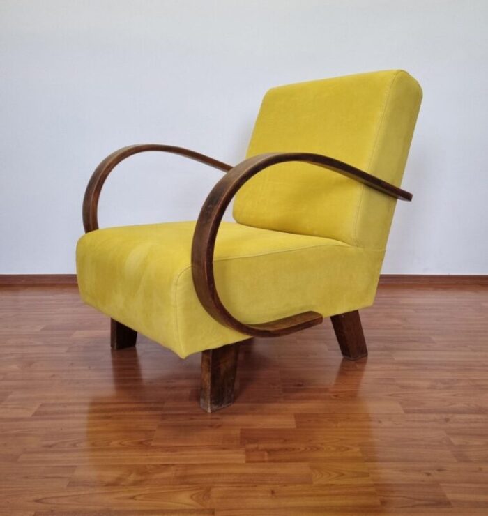 art deco armchair in yellow alcantara fabric 1940s 4410