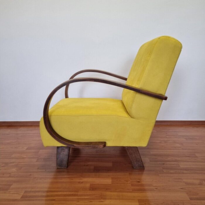 art deco armchair in yellow alcantara fabric 1940s 7363