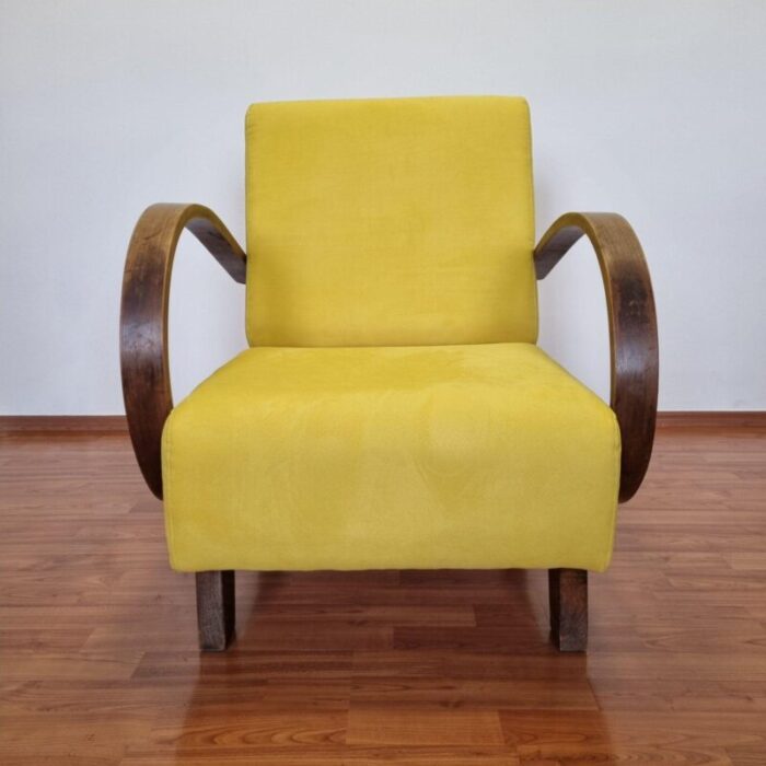 art deco armchair in yellow alcantara fabric 1940s 8753