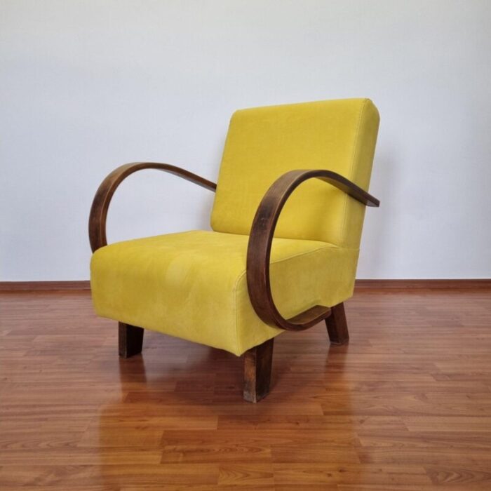 art deco armchair in yellow alcantara fabric 1940s 9139