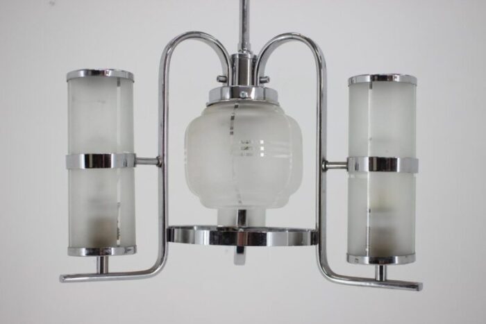 art deco bauhaus pendant in chrome and glass 1930s 2