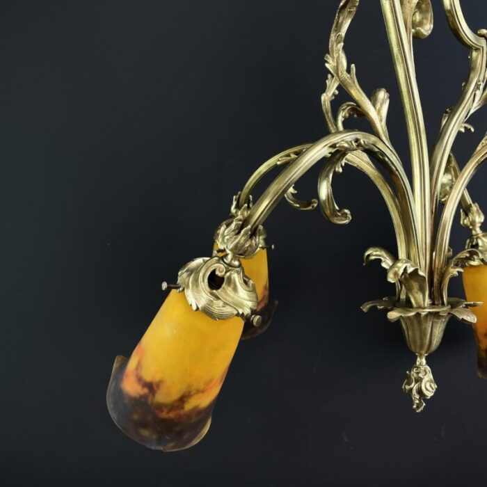 art deco chandelier attributed to muller freres luneville pate de verre bronze 1920s 8330