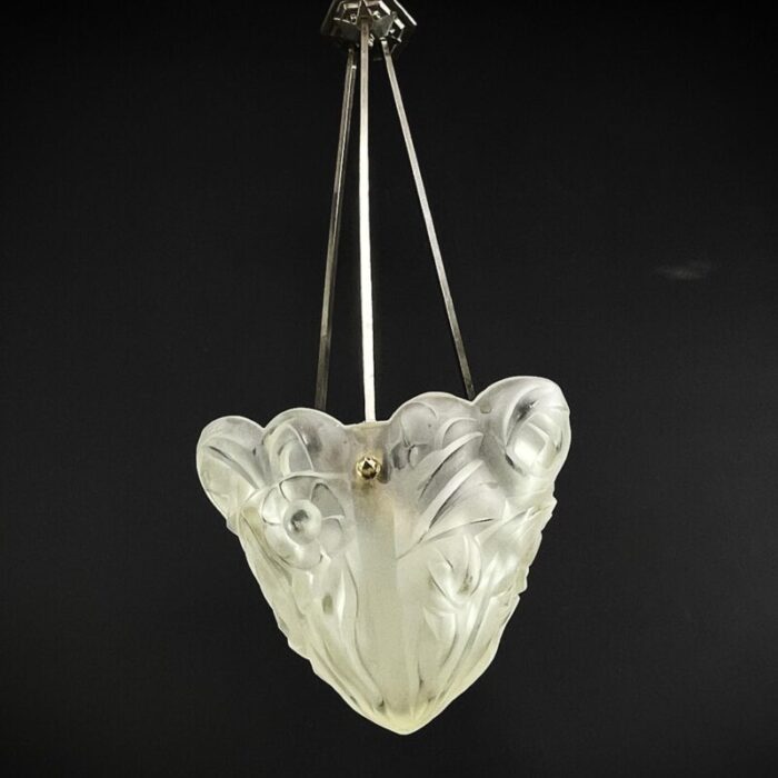 art deco chandelier hanging lamp attributed to degue 1930s 3514