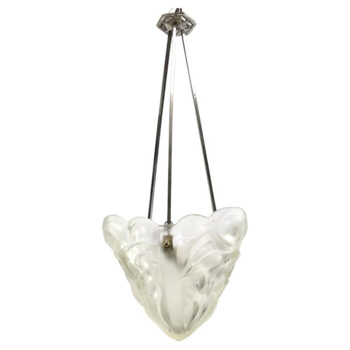 art deco chandelier hanging lamp attributed to degue 1930s 4348