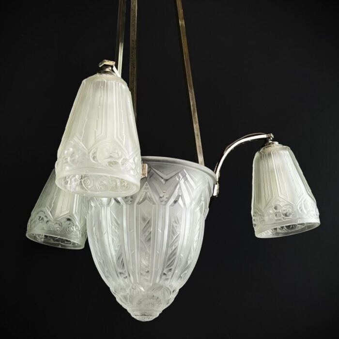 art deco chandelier hanging lamp attributed to maynadier 1930s 0153