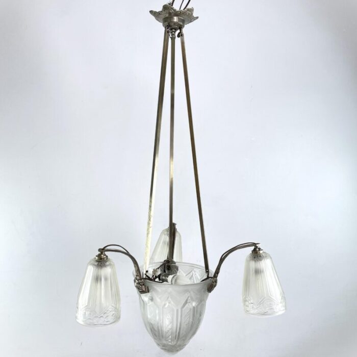 art deco chandelier hanging lamp attributed to maynadier 1930s 0545