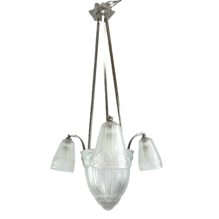 art deco chandelier hanging lamp attributed to maynadier 1930s 0789