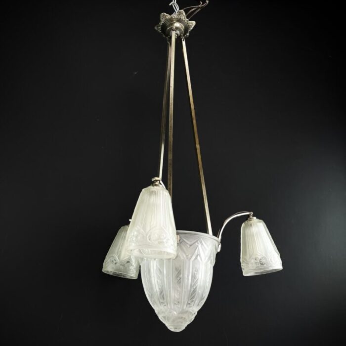 art deco chandelier hanging lamp attributed to maynadier 1930s 2067