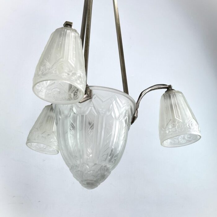 art deco chandelier hanging lamp attributed to maynadier 1930s 4111