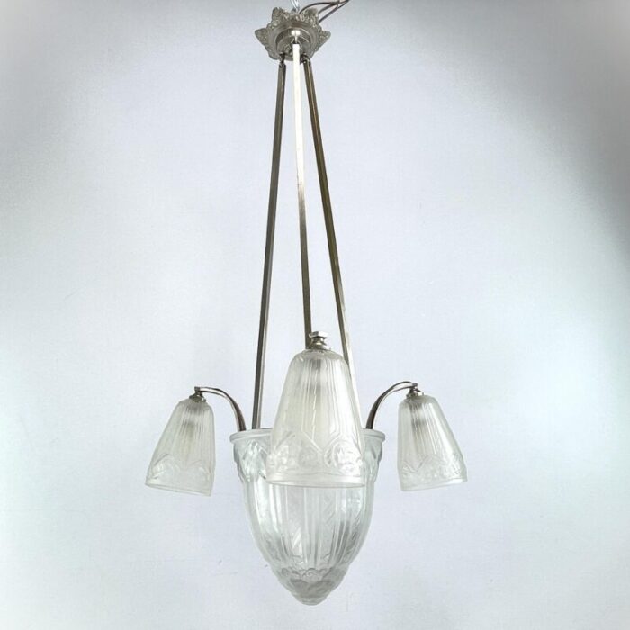 art deco chandelier hanging lamp attributed to maynadier 1930s 5885